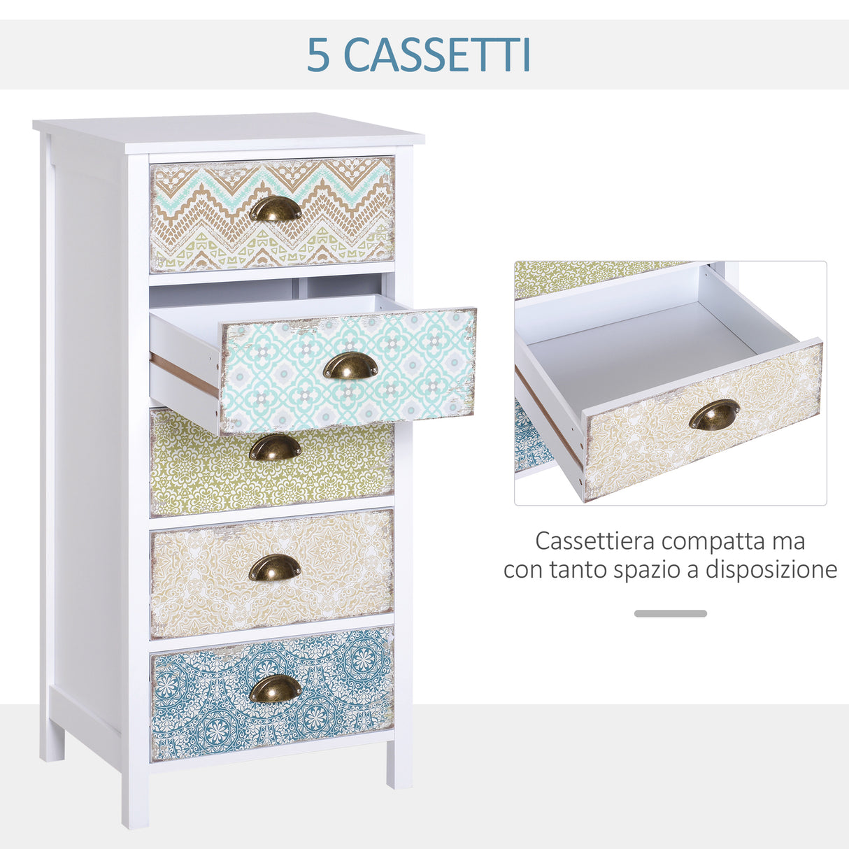 easycomfort easycomfort cassettiera mobiletto vintage con 5 cassetti fantasia 46x34x97.5cm