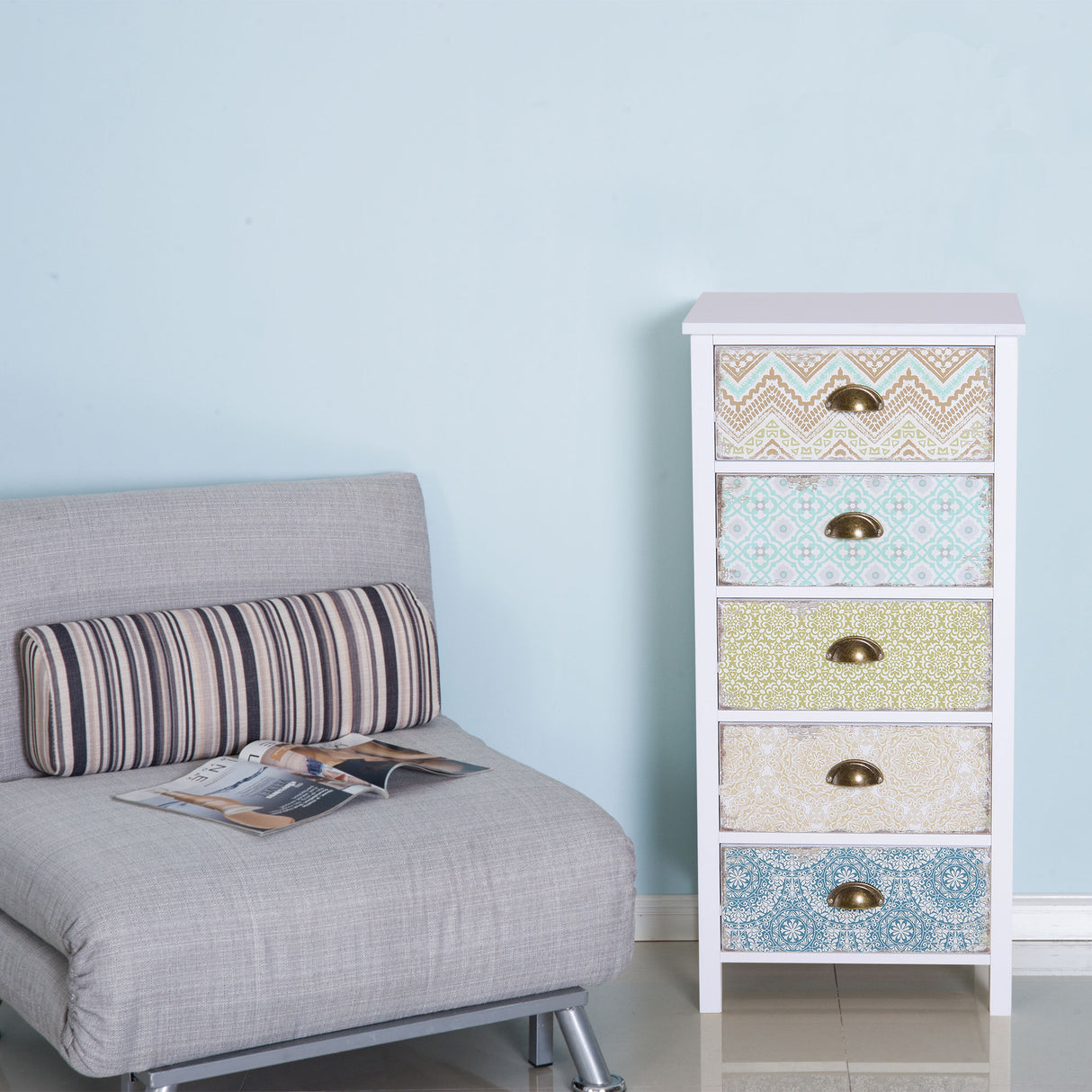 easycomfort easycomfort cassettiera mobiletto vintage con 5 cassetti fantasia 46x34x97.5cm