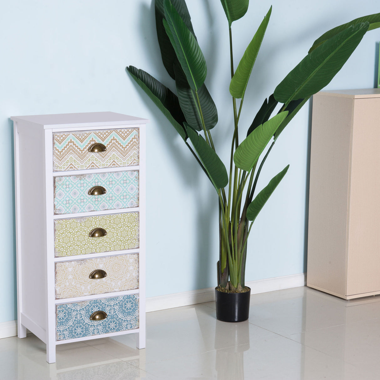 easycomfort easycomfort cassettiera mobiletto vintage con 5 cassetti fantasia 46x34x97.5cm