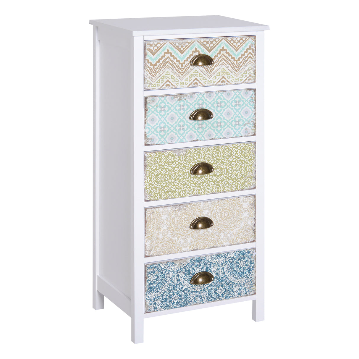 easycomfort easycomfort cassettiera mobiletto vintage con 5 cassetti fantasia 46x34x97.5cm