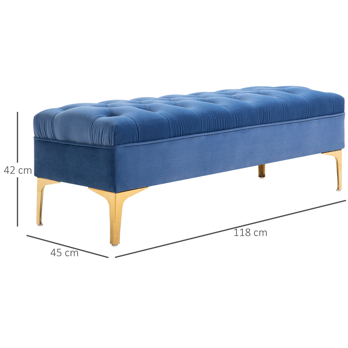 easycomfort easycomfort panca imbottita fondoletto in tessuto vellutato panca per camera da letto e ingresso con decorazione a trapunta piedini in metallo blu