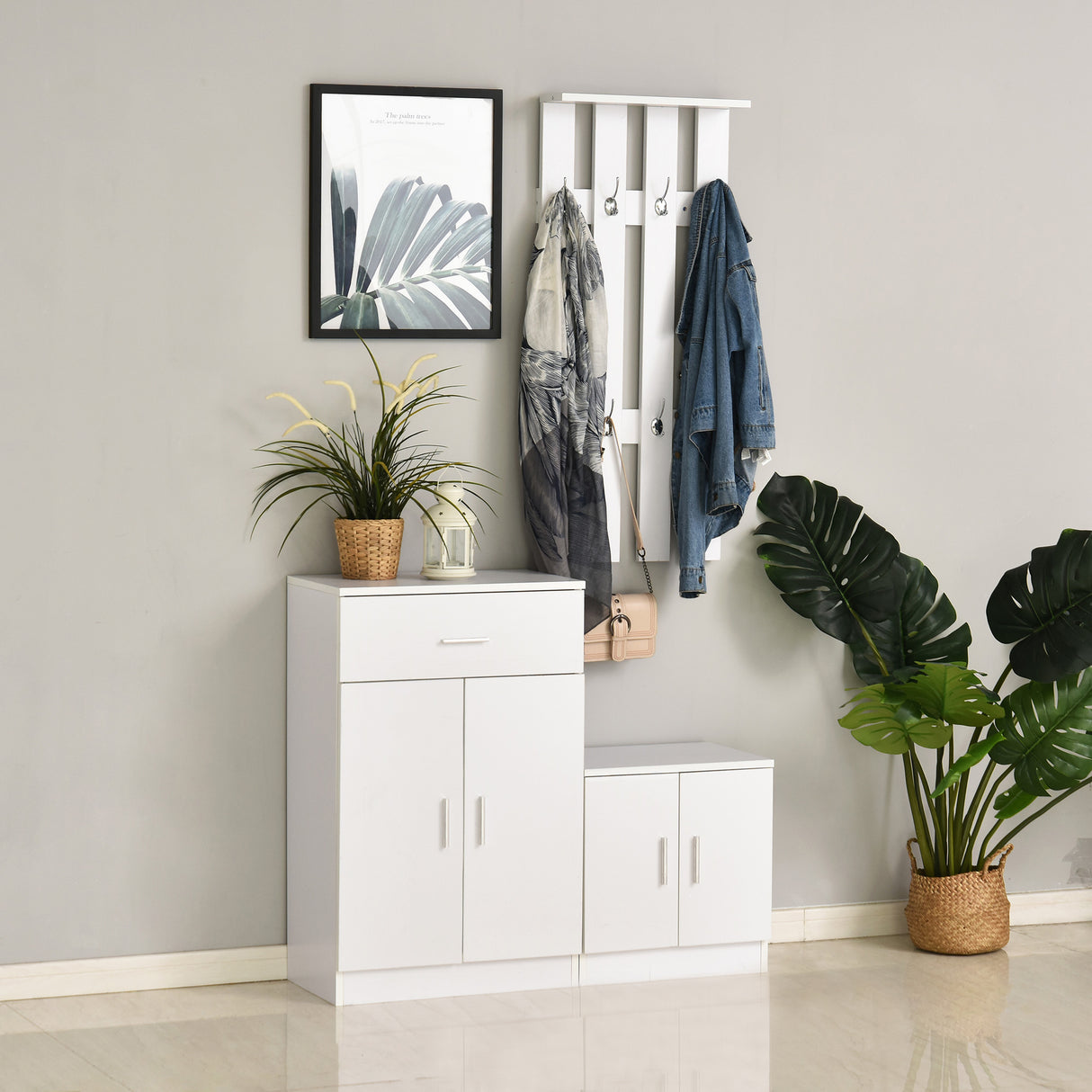 easycomfort easycomfort mobile per ingresso con scarpiera e appendiabiti in legno bianco 100x32x187cm