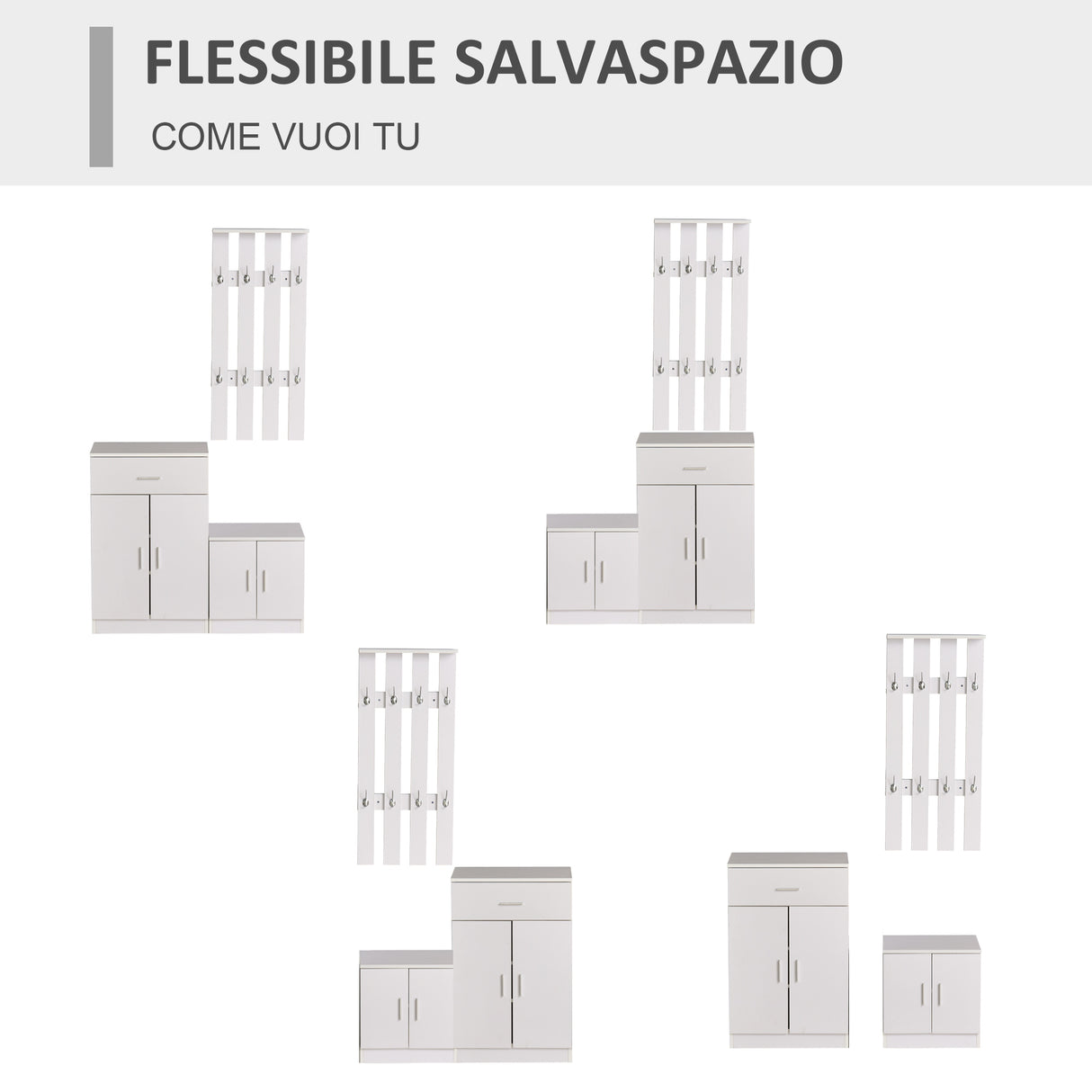 easycomfort easycomfort mobile per ingresso con scarpiera e appendiabiti in legno bianco 100x32x187cm