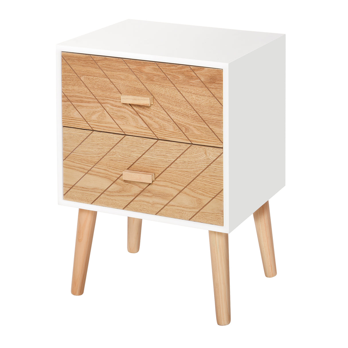 easycomfort easycomfort comodino in legno 2 cassetti stile scandinavo bianco e legno 40x30x555cm ean 8054111849753