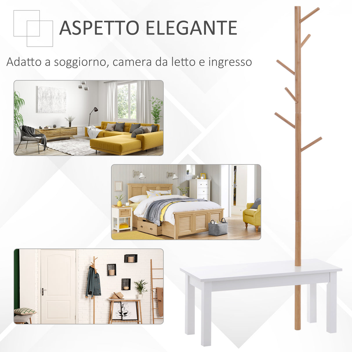 easycomfort easycomfort panca con appendiabiti in bambu colore bianco e legno 80x30x180cm ean 8054111843263