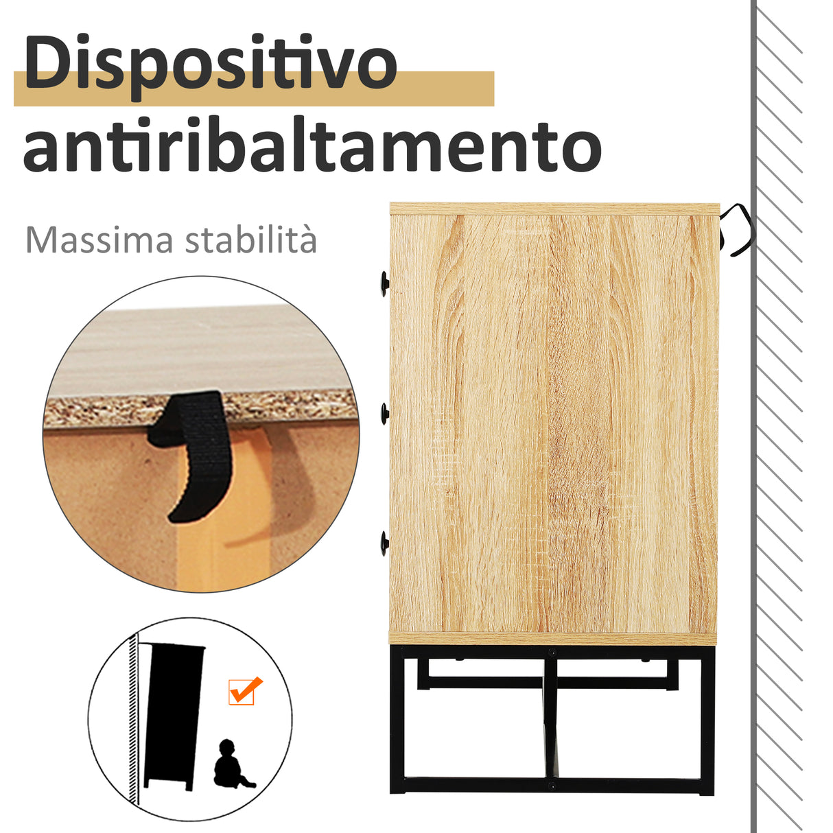 easycomfort easycomfort cassettiera como di design stile industrial in legno natual wood e metallo nero ean 8054144135779