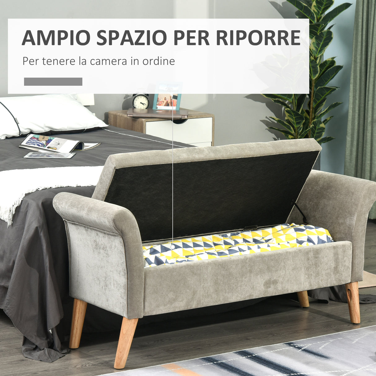 easycomfort easycomfort panca contenitore imbottita trapuntata con braccioli grigio ean 8054144137278