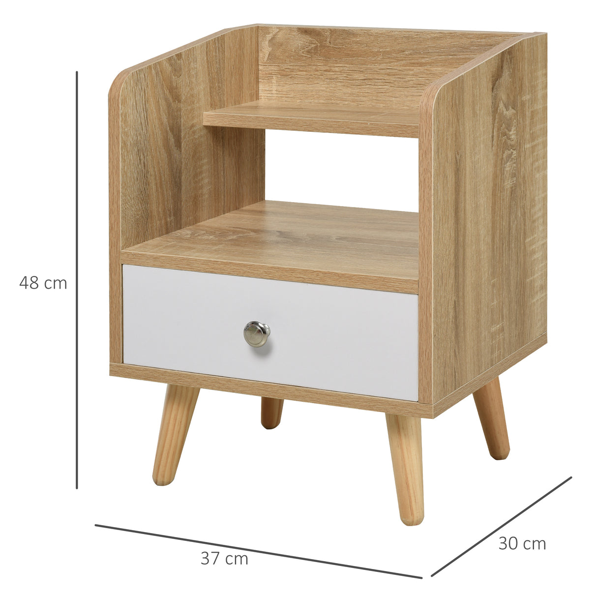 easycomfort easycomfort comodino salvaspazio mobiletto con cassetto e mensola in legno 37x30x48cm roverebianco