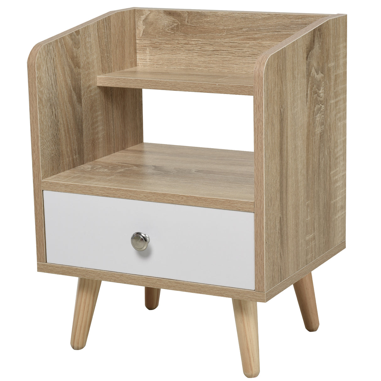 easycomfort easycomfort comodino salvaspazio mobiletto con cassetto e mensola in legno 37x30x48cm roverebianco