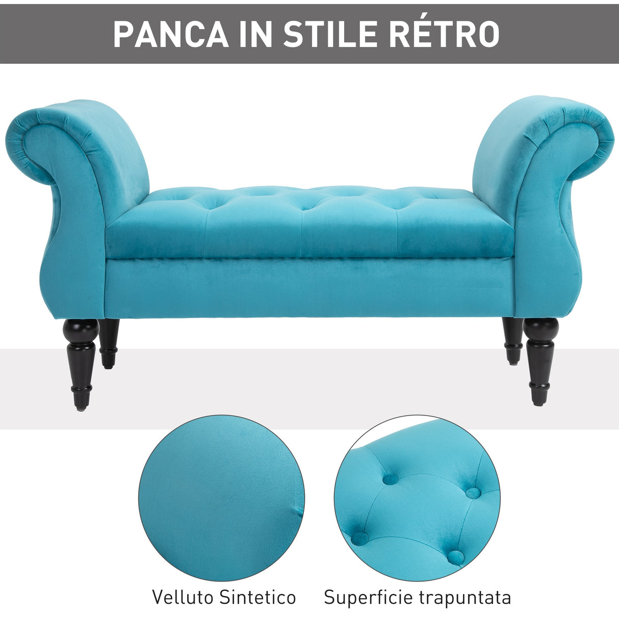 easycomfort easycomfort panca stile vintage con braccioli imbottita velluto blu capitonne ean 8055776914985