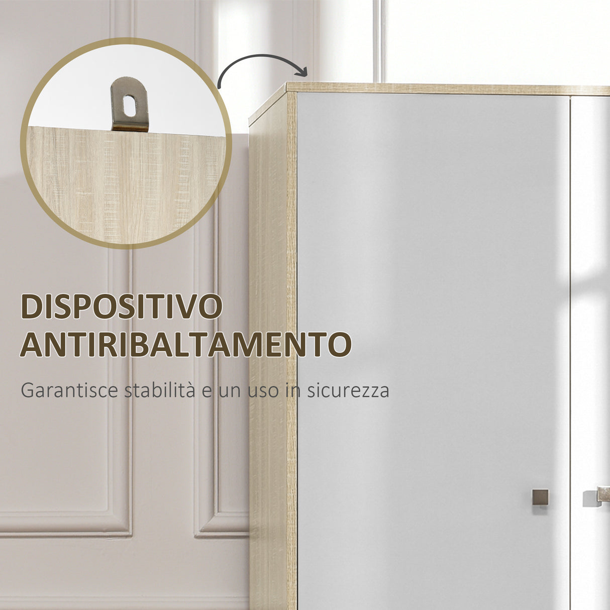 easycomfort easycomfort armadio 2 ante in legno con 4 vani 2 cassetti e appendiabiti color legno e bianco 90x50x190cm