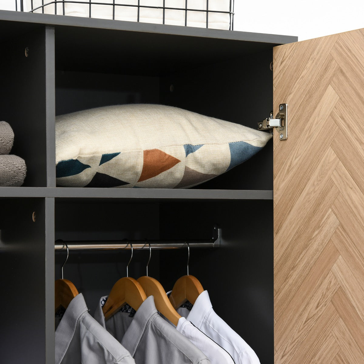 easycomfort easycomfort armadio a due ante in legno 4 vani 2 appendiabiti e cassetti grigio scuro