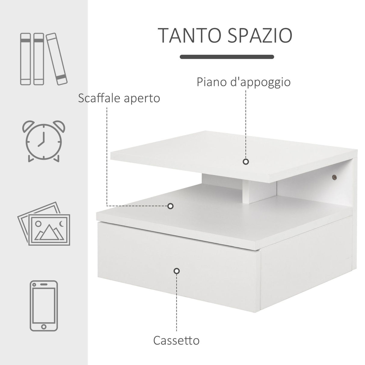easycomfort easycomfort set da 2 comodini sospesi per camera da letto con cassetto e mensola superiore in legno 35x32x22.5cm bianco