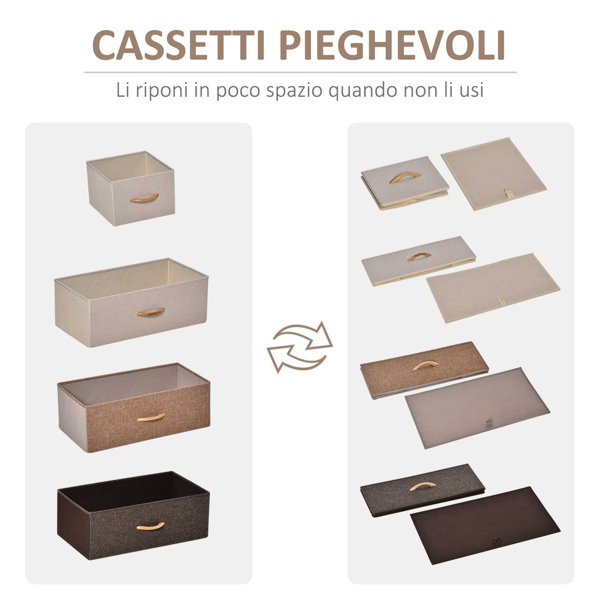 easycomfort easycomfort cassettiera 5 cassetti in tessuto e ripiano rigido 58x29x99cm legno