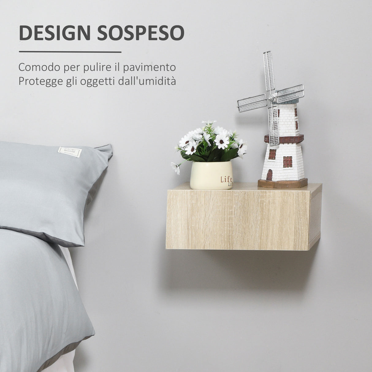 easycomfort easycomfort set 2 comodini sospesi in legno design moderno 40x30x15cm color legno