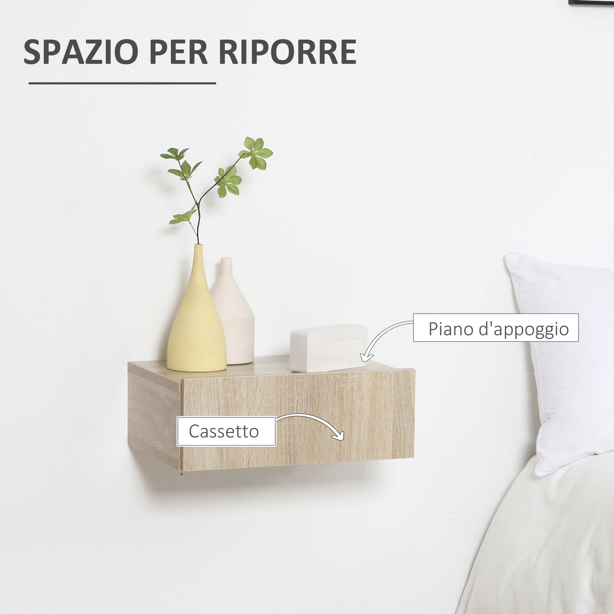 easycomfort easycomfort set 2 comodini sospesi in legno design moderno 40x30x15cm color legno