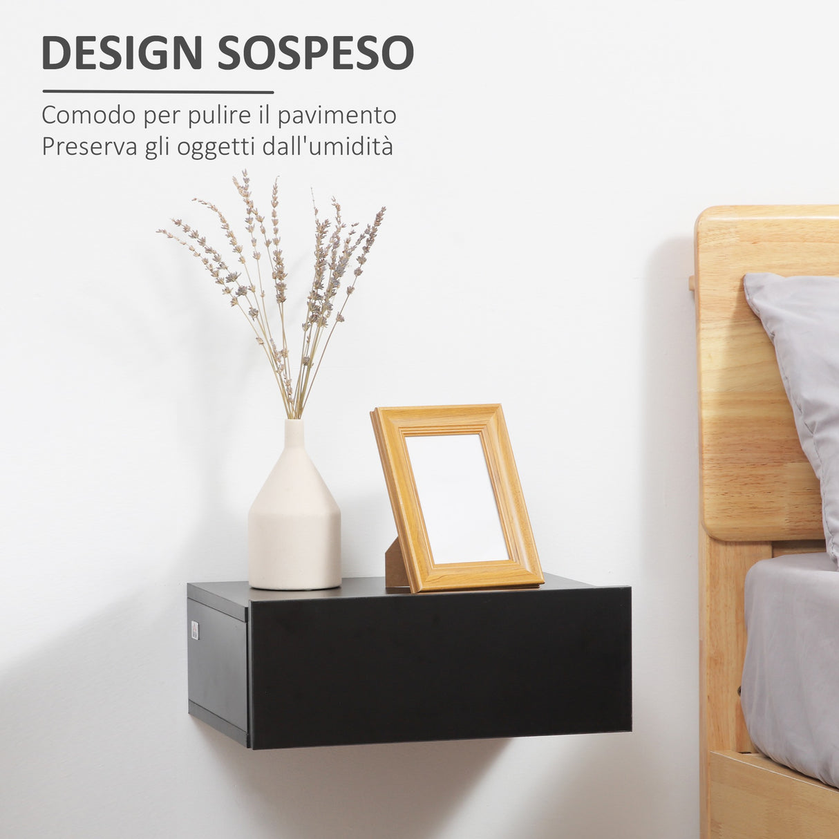 easycomfort easycomfort set 2 comodini sospesi moderni in legno per camera da letto 40x30x15cm nero