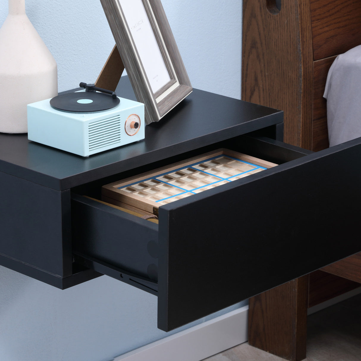 easycomfort easycomfort set 2 comodini sospesi moderni in legno per camera da letto 40x30x15cm nero