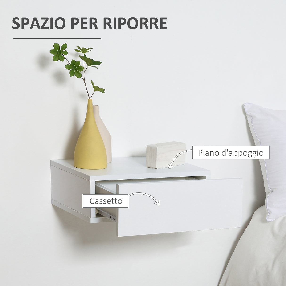 easycomfort easycomfort set 2 comodini sospesi in legno design moderno 40x30x15cm bianco