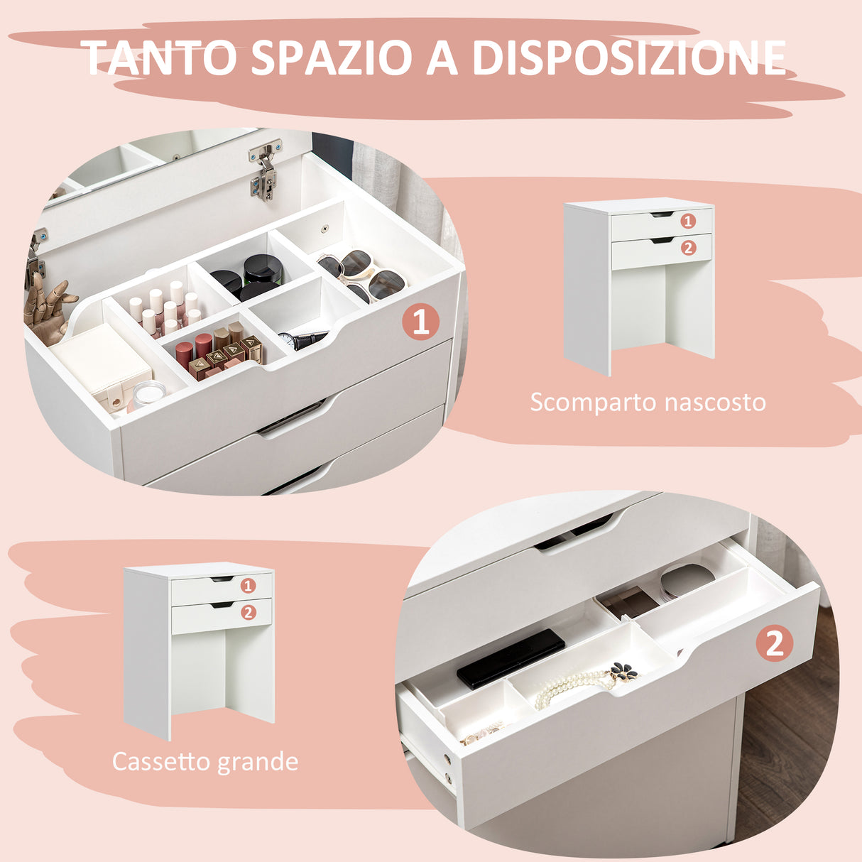 easycomfort easycomfort toeletta da camera con specchiera cassetto e sgabello abbinato in legno bianco