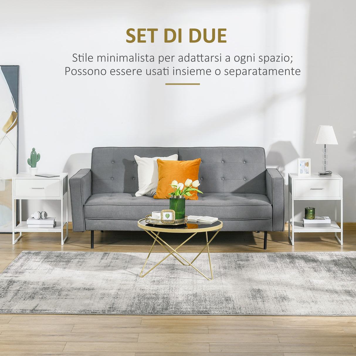 easycomfort easycomfort comodino moderno set 2 pezzi con cassetto e ripiano aperto per camera da letto e soggiorno in mdf e acciaio 45x40x60cm bianco