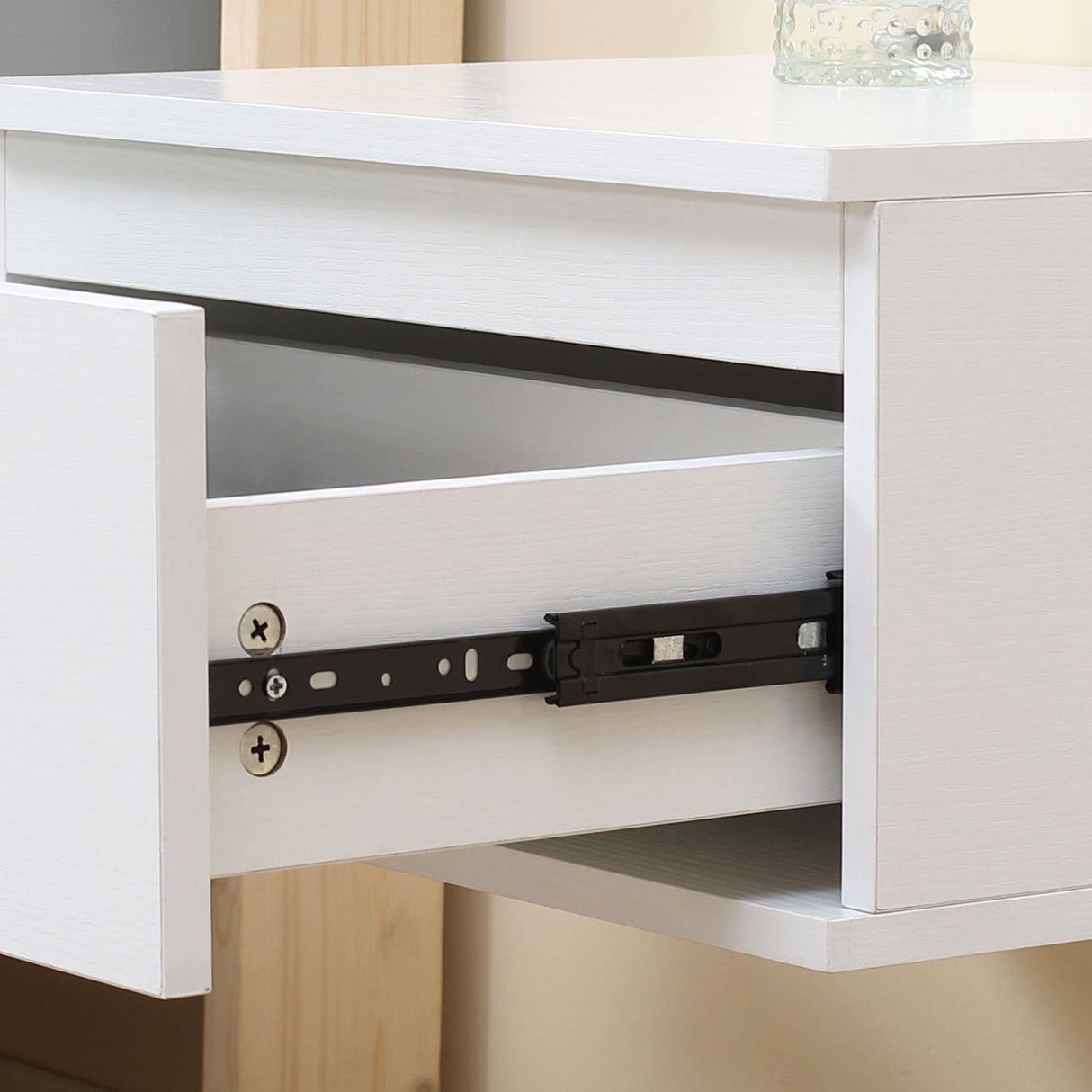 easycomfort easycomfort comodino set 2 pezzi con cassetto e design sospeso in truciolato e mdf 49x38x23 cm bianco