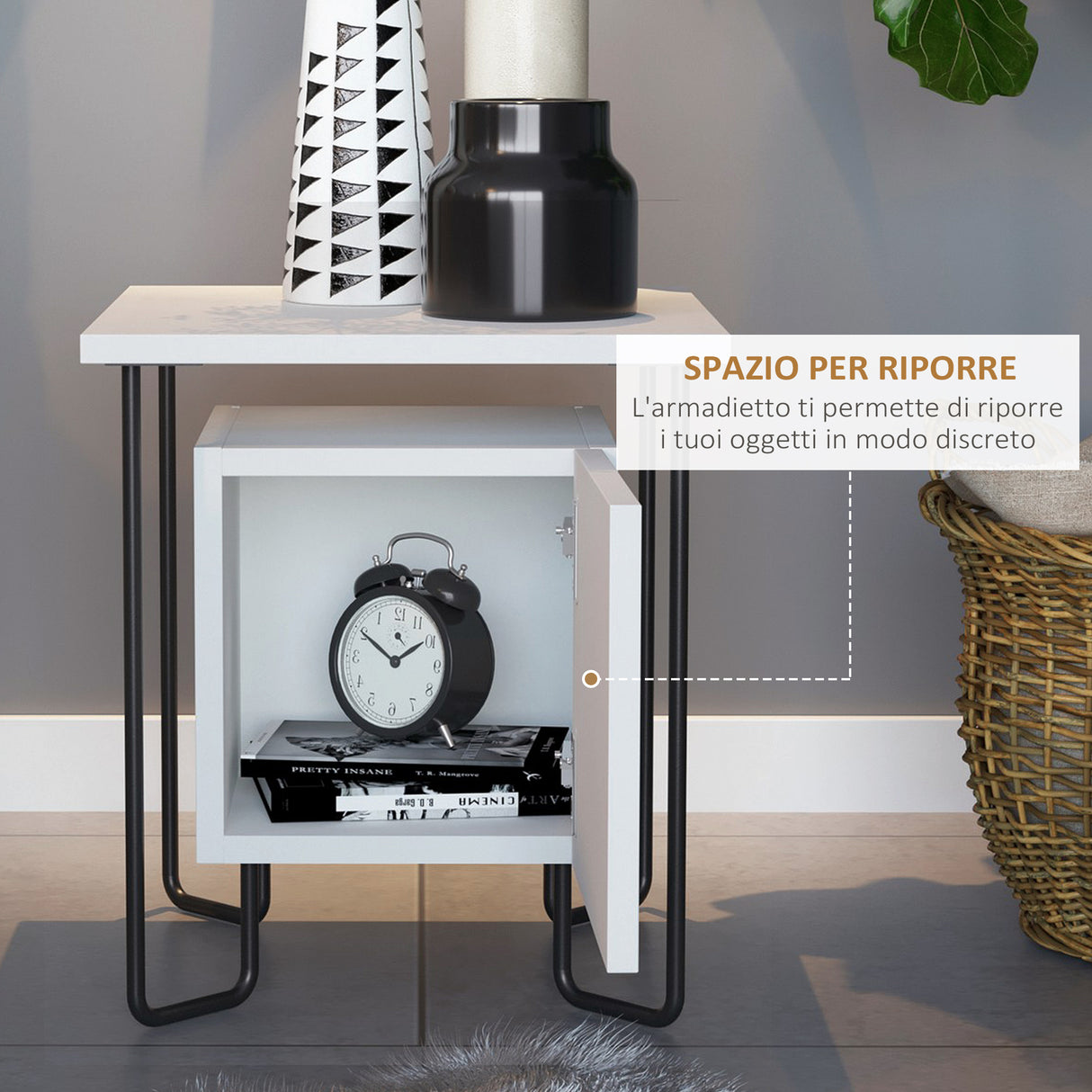 easycomfort easycomfort comodino moderno con armadietto e mensola in legno e gambe in metallo 40x40x45cm