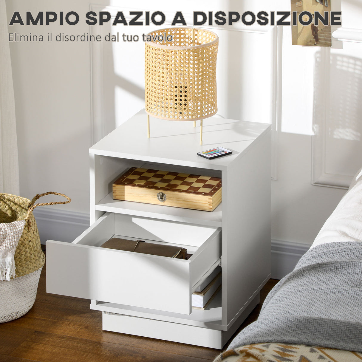 easycomfort easycomfort comodini moderni con led set 2 pezzi in truciolato bianco con cassetto e 2 ripiani aperti 40x40x55 cm