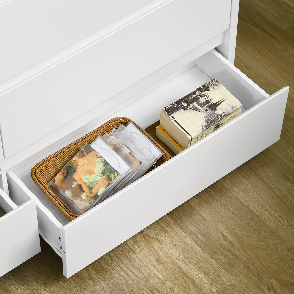 easycomfort easycomfort cassettiera 6 cassetti moderna in truciolato per camera da letto e ingresso 140x37x75cm bianco e color legno