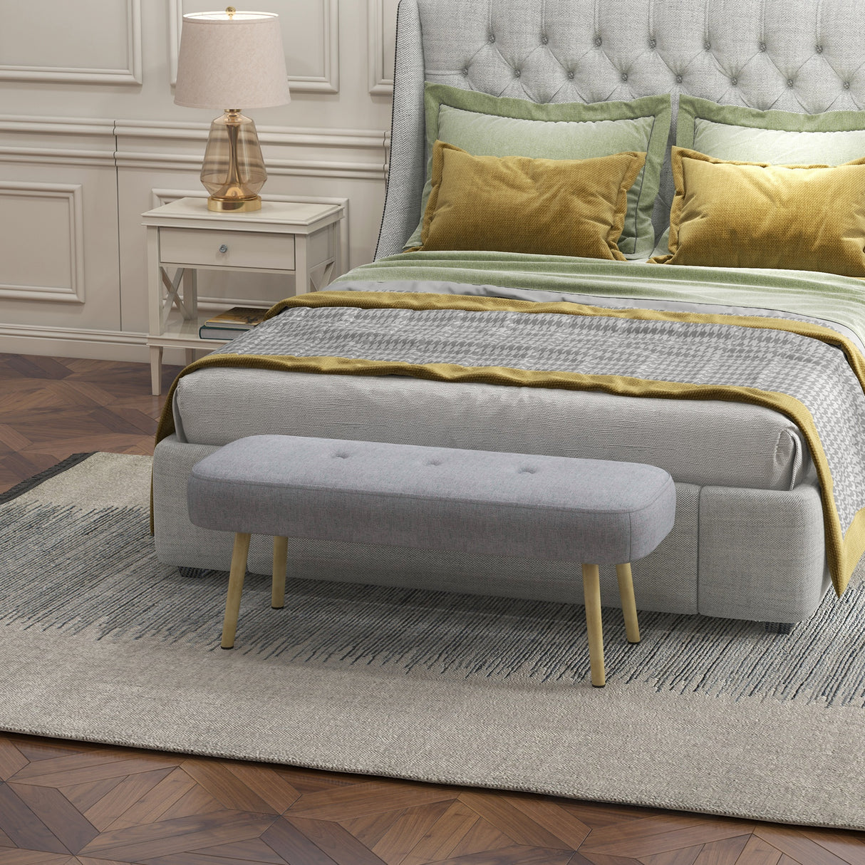 easycomfort easycomfort panca imbottita fondo letto in tessuto con gambe in acciaio effetto legno 114x38x45cm grigio