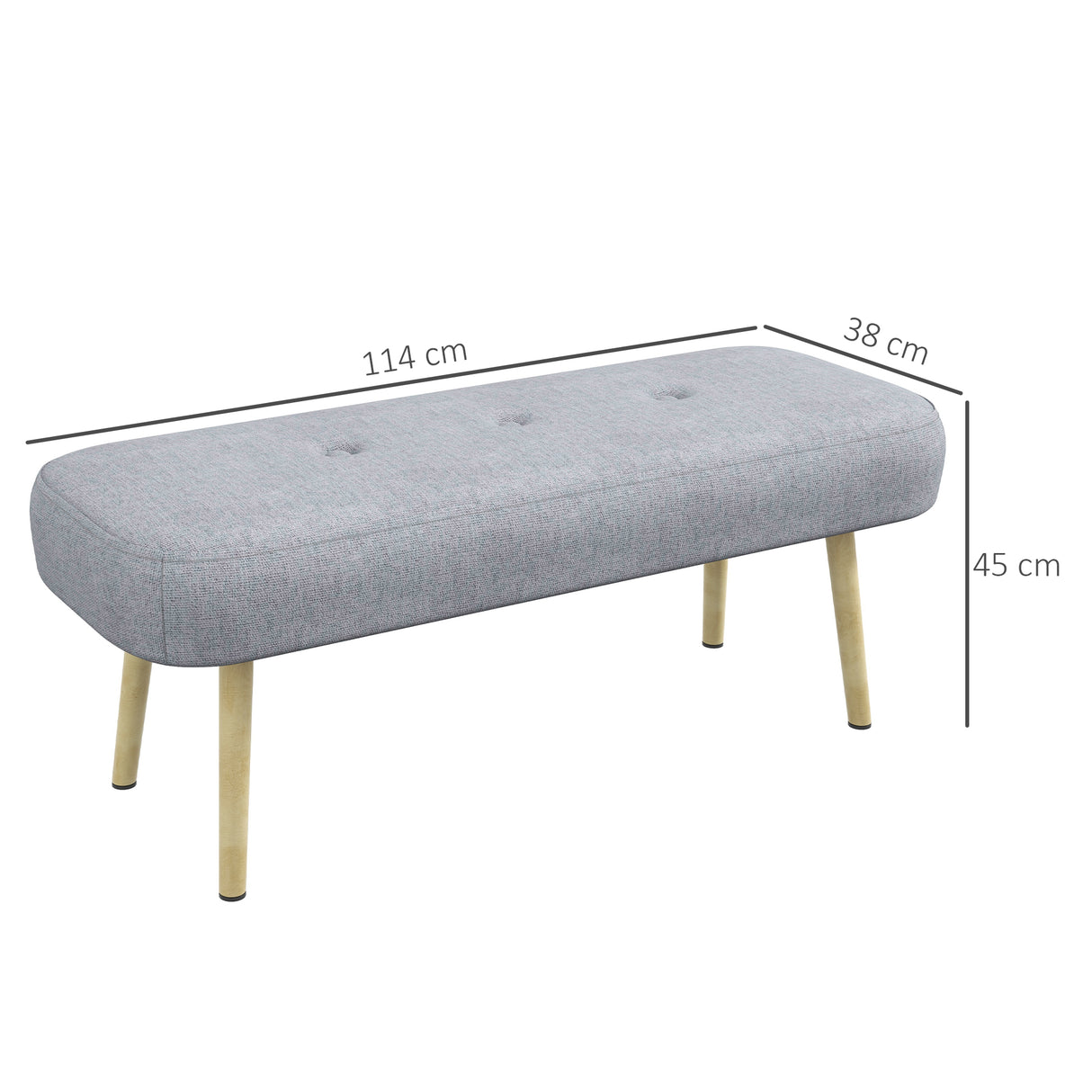 easycomfort easycomfort panca imbottita fondo letto in tessuto con gambe in acciaio effetto legno 114x38x45cm grigio