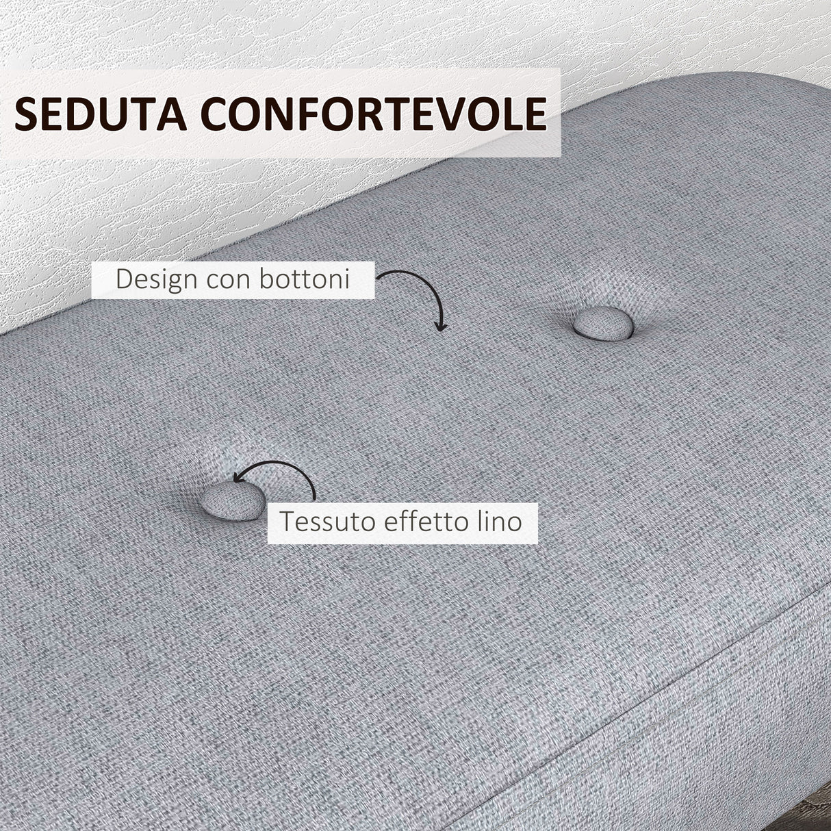 easycomfort easycomfort panca imbottita fondo letto in tessuto con gambe in acciaio effetto legno 114x38x45cm grigio