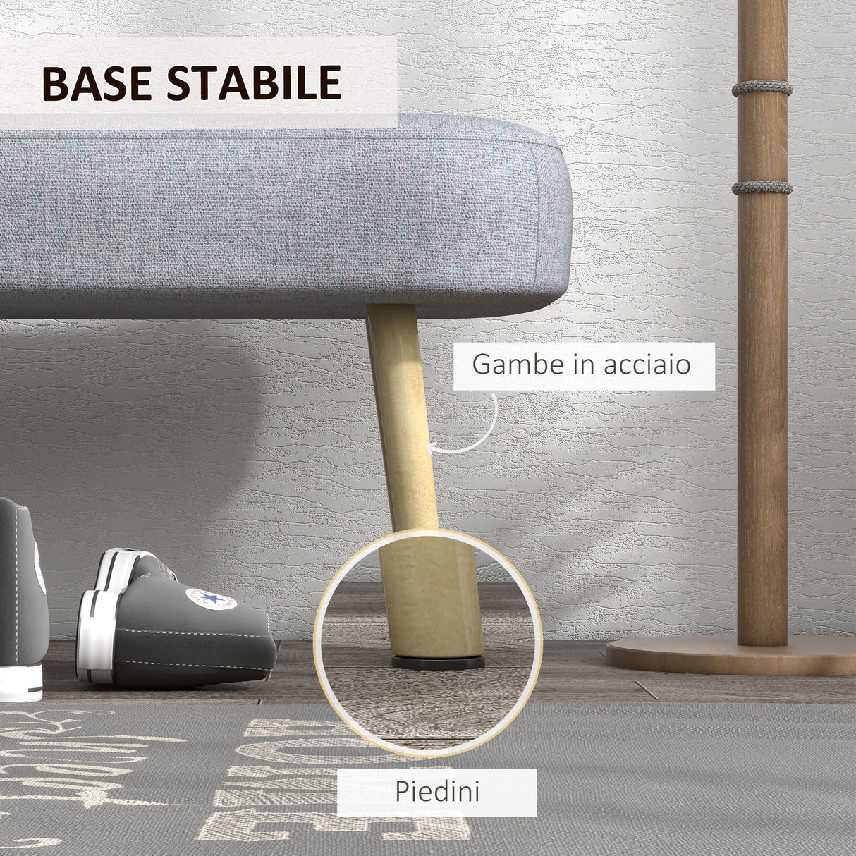 easycomfort easycomfort panca imbottita fondo letto in tessuto con gambe in acciaio effetto legno 114x38x45cm grigio