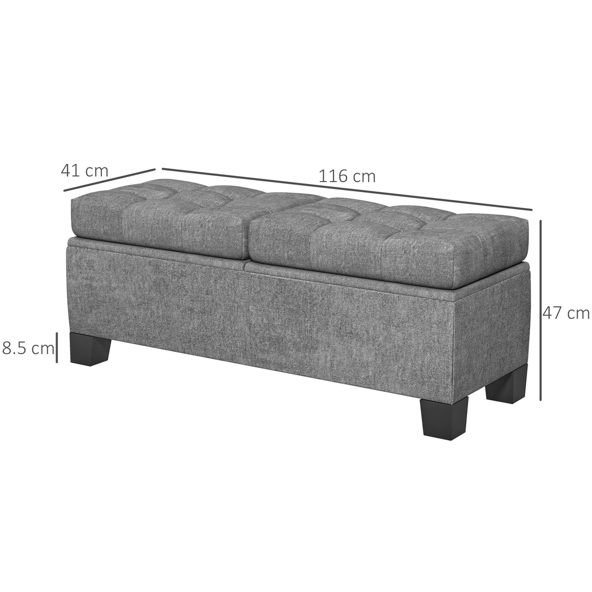 easycomfort easycomfort panca fondoletto contenitore in tessuto con imbottitura trapuntata 116x41x47cm grigio