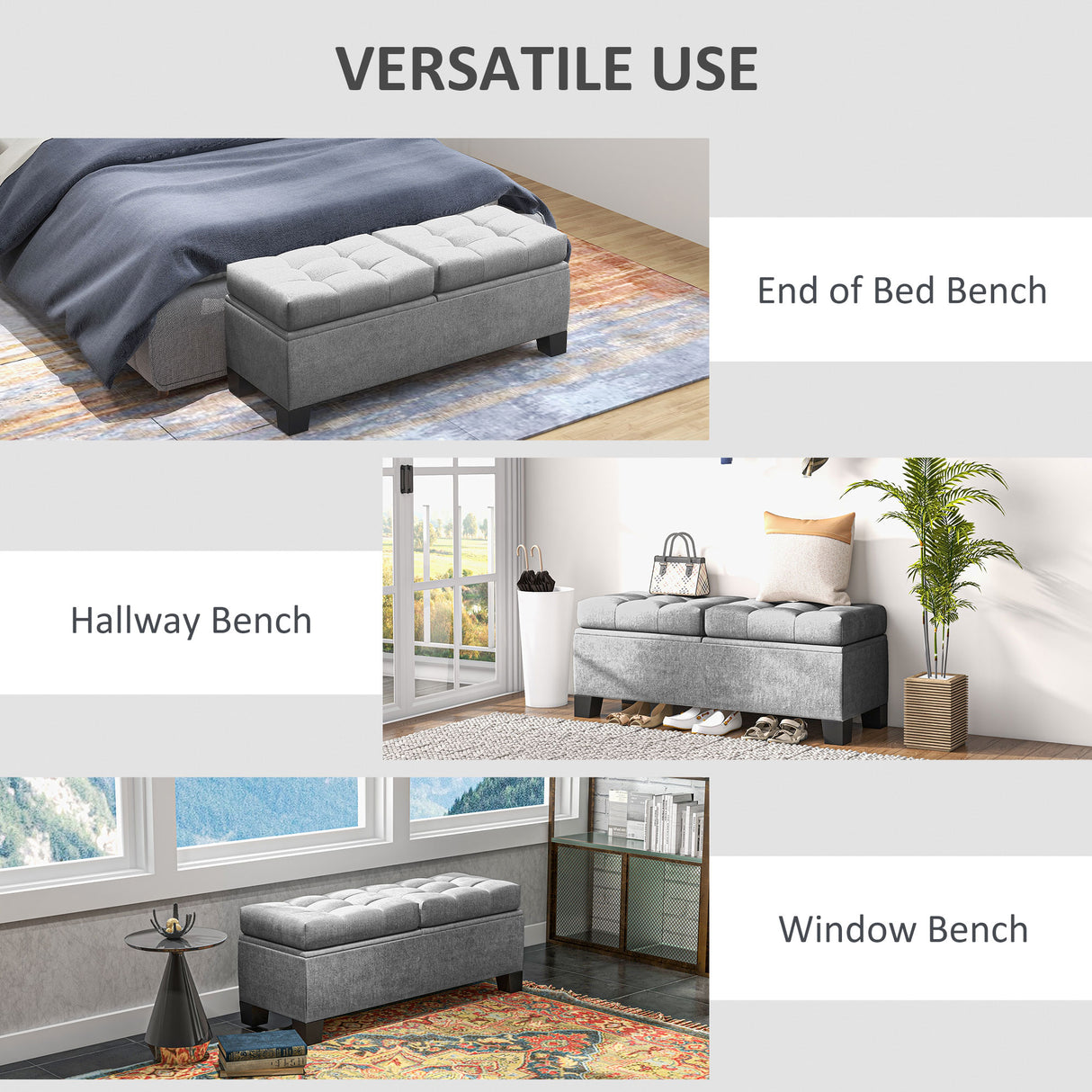 easycomfort easycomfort panca fondoletto contenitore in tessuto con imbottitura trapuntata 116x41x47cm grigio