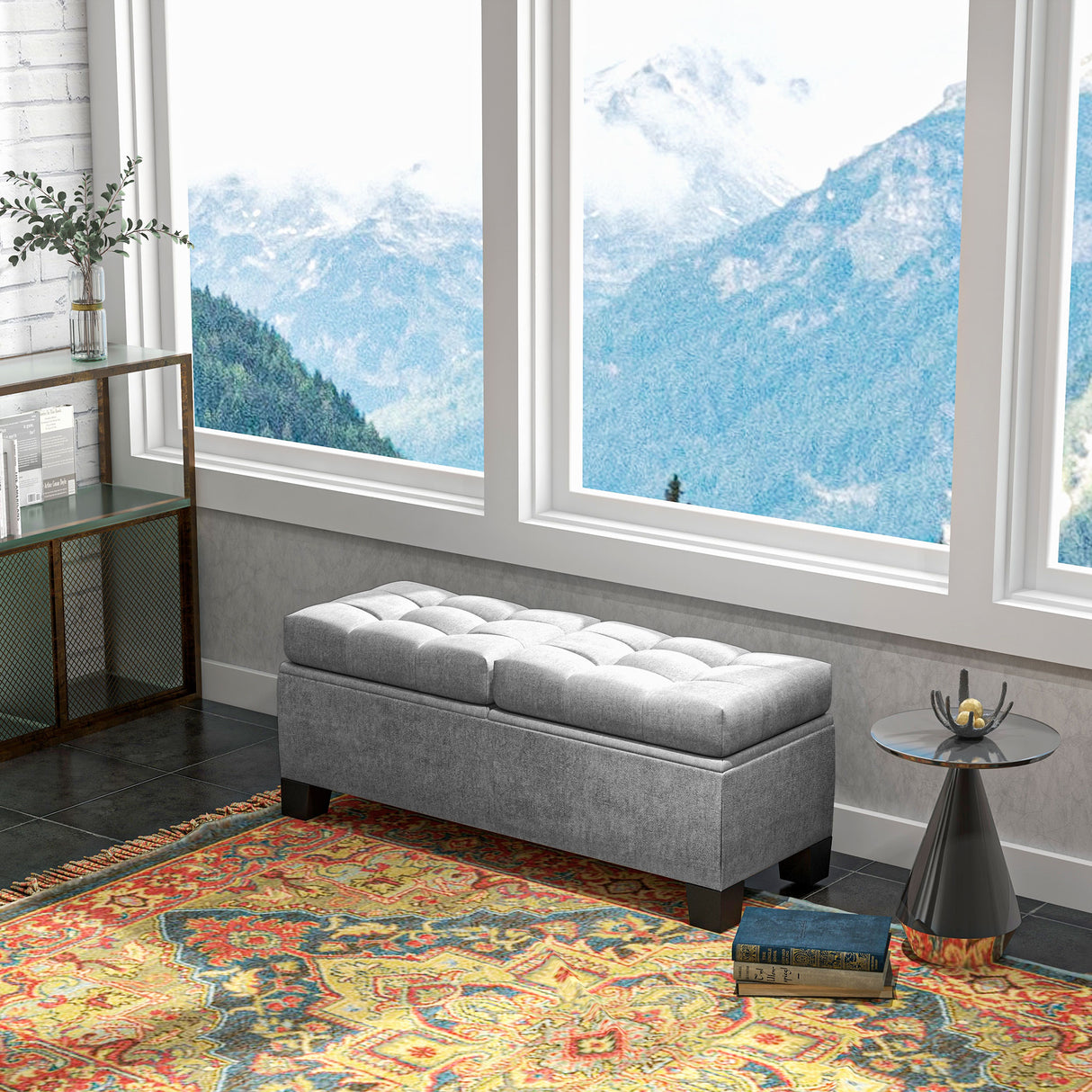 easycomfort easycomfort panca fondoletto contenitore in tessuto con imbottitura trapuntata 116x41x47cm grigio
