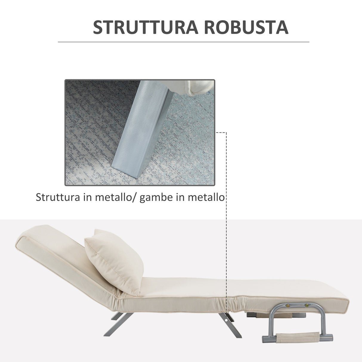 easycomfort easycomfort poltrona letto 2 in 1 con schienale inclinabile in 5 posizioni 656982cm beige