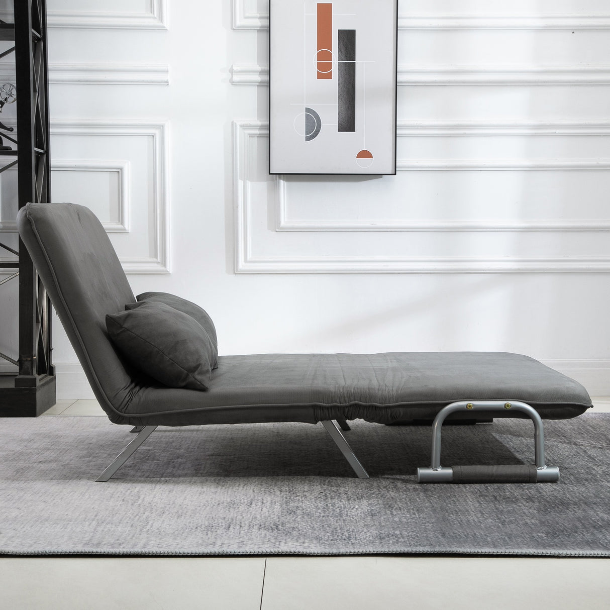 easycomfort easycomfort divano letto singolo in similpelle e acciaio con seduta regolabile in 5 posizioni 105x80x78 cm grigio