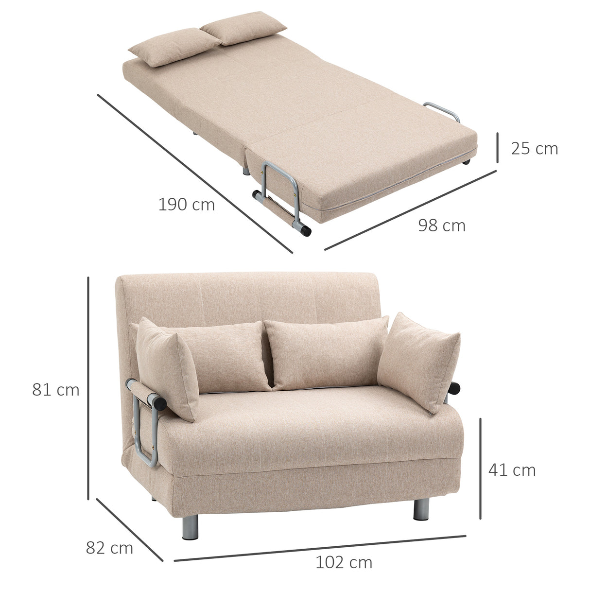 easycomfort easycomfort divano letto 2 posti letto 1 piazza in acciaio e tessuto con 4 cuscini crema ean 8055776914848