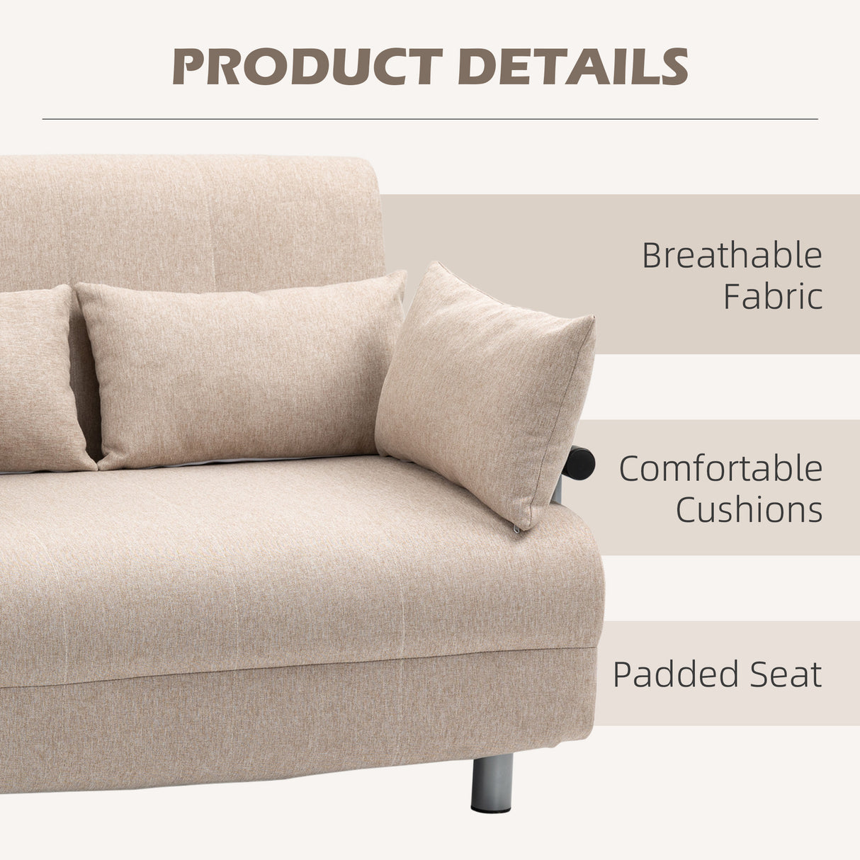 easycomfort easycomfort divano letto 2 posti letto 1 piazza in acciaio e tessuto con 4 cuscini crema ean 8055776914848