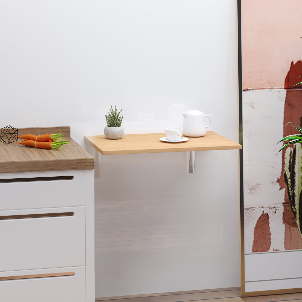 easycomfort easycomfort tavolino a muro pieghevole salvaspazio in mdf e telaio in metallo color legno 60x40x20cm