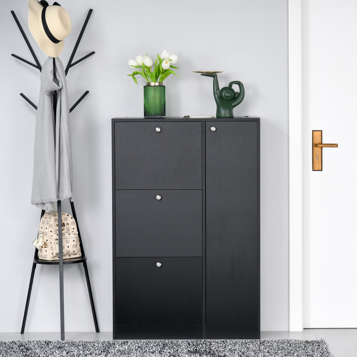 easycomfort easycomfort scarpiera salvaspazio mobile da ingresso porta scarpe moderna in legno nero 8 scomparti 80x24x120cm ean 8054111844451
