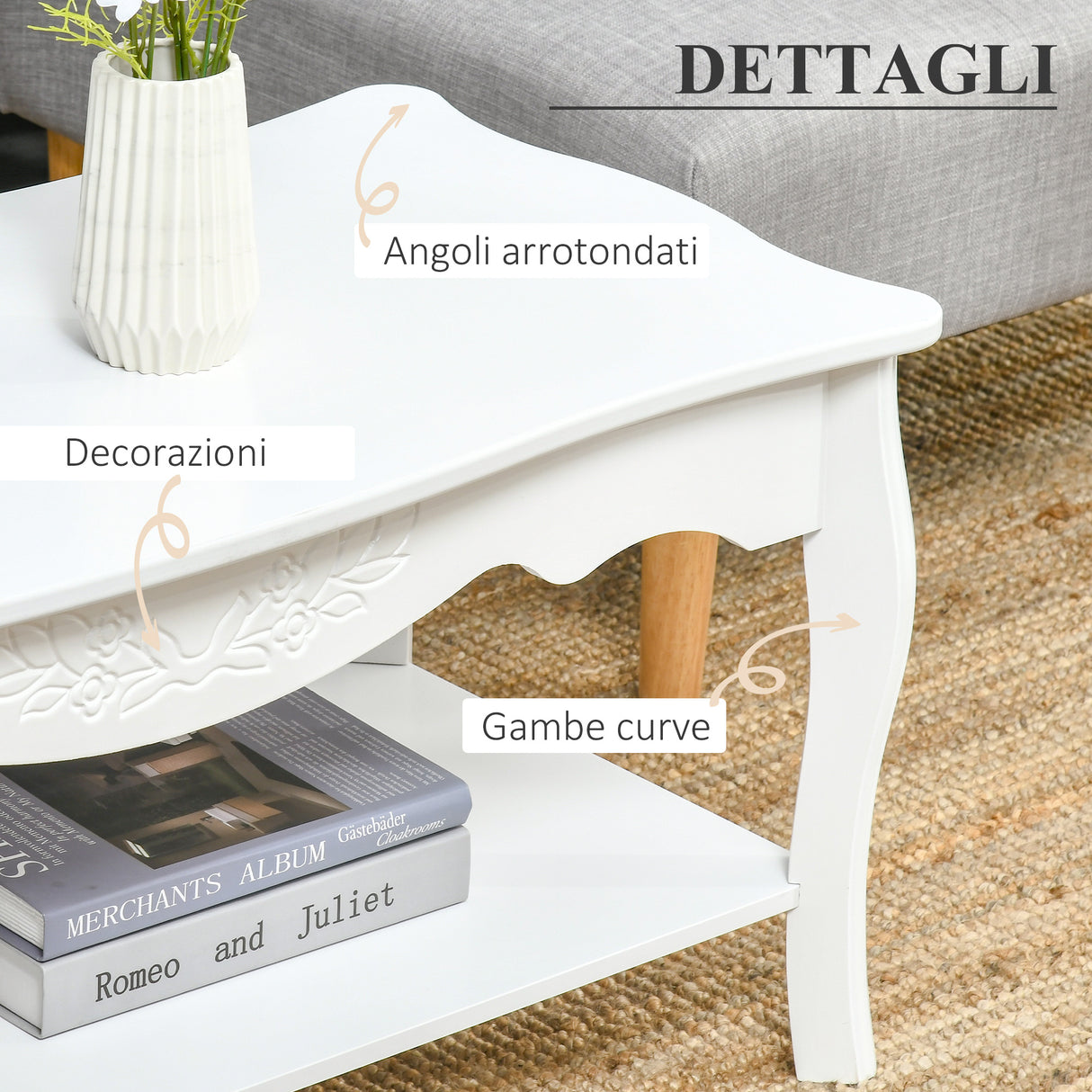 easycomfort easycomfort tavolino da caffe basso in legno bianco 94x44x42cm ean 8054144137254