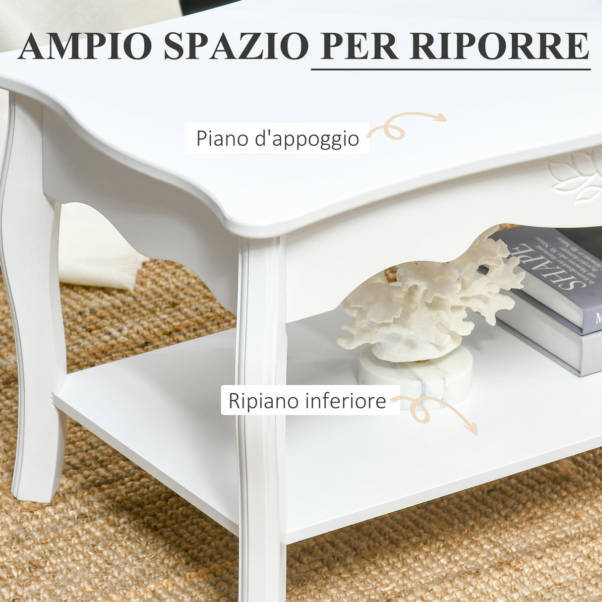 easycomfort easycomfort tavolino da caffe basso in legno bianco 94x44x42cm ean 8054144137254