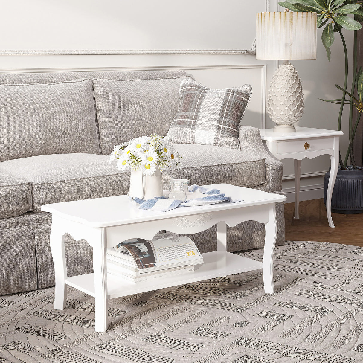 easycomfort easycomfort tavolino da caffe basso in legno bianco 94x44x42cm ean 8054144137254