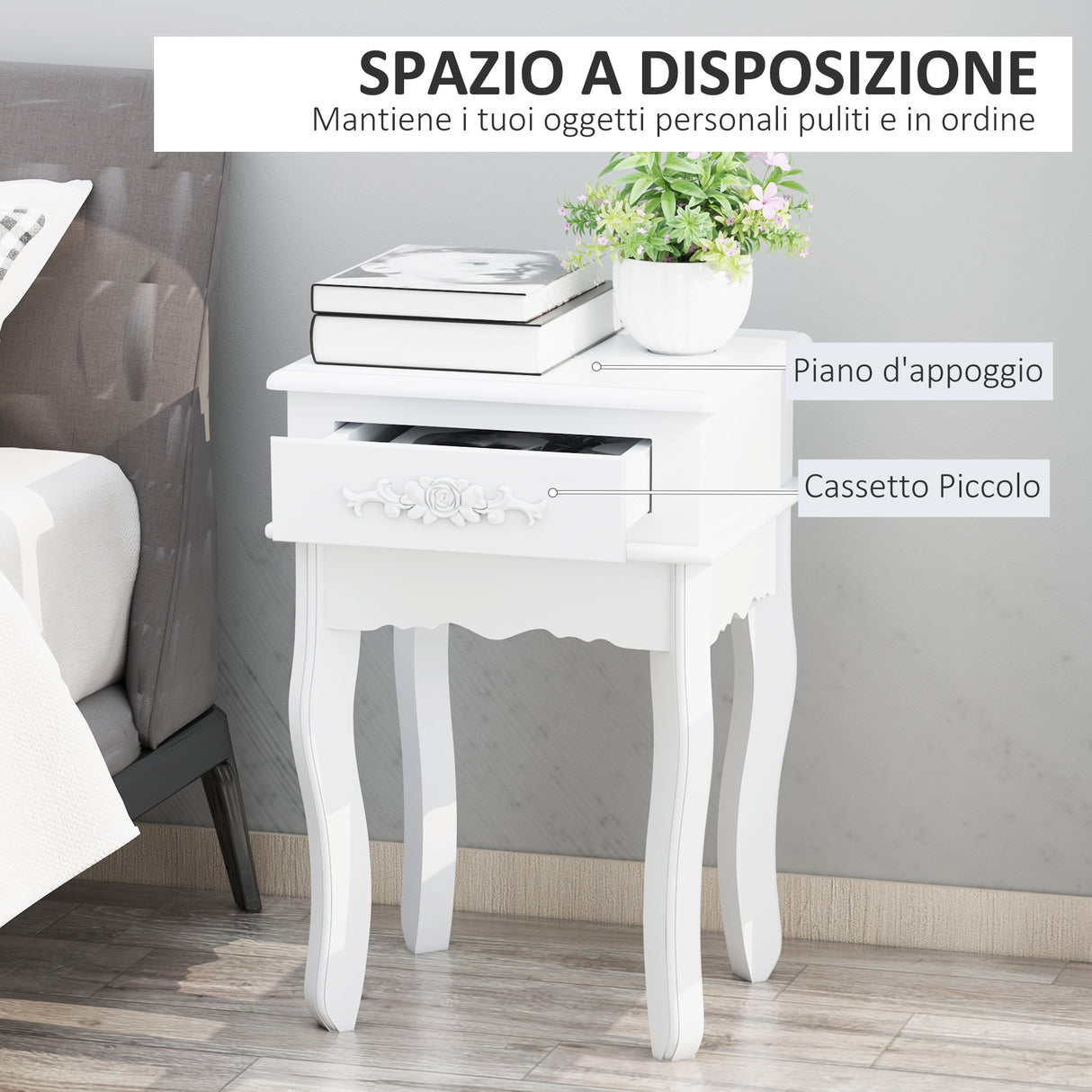 easycomfort easycomfort comodino con cassetto in legno bianco 40x35x60cm ean 8054111842914