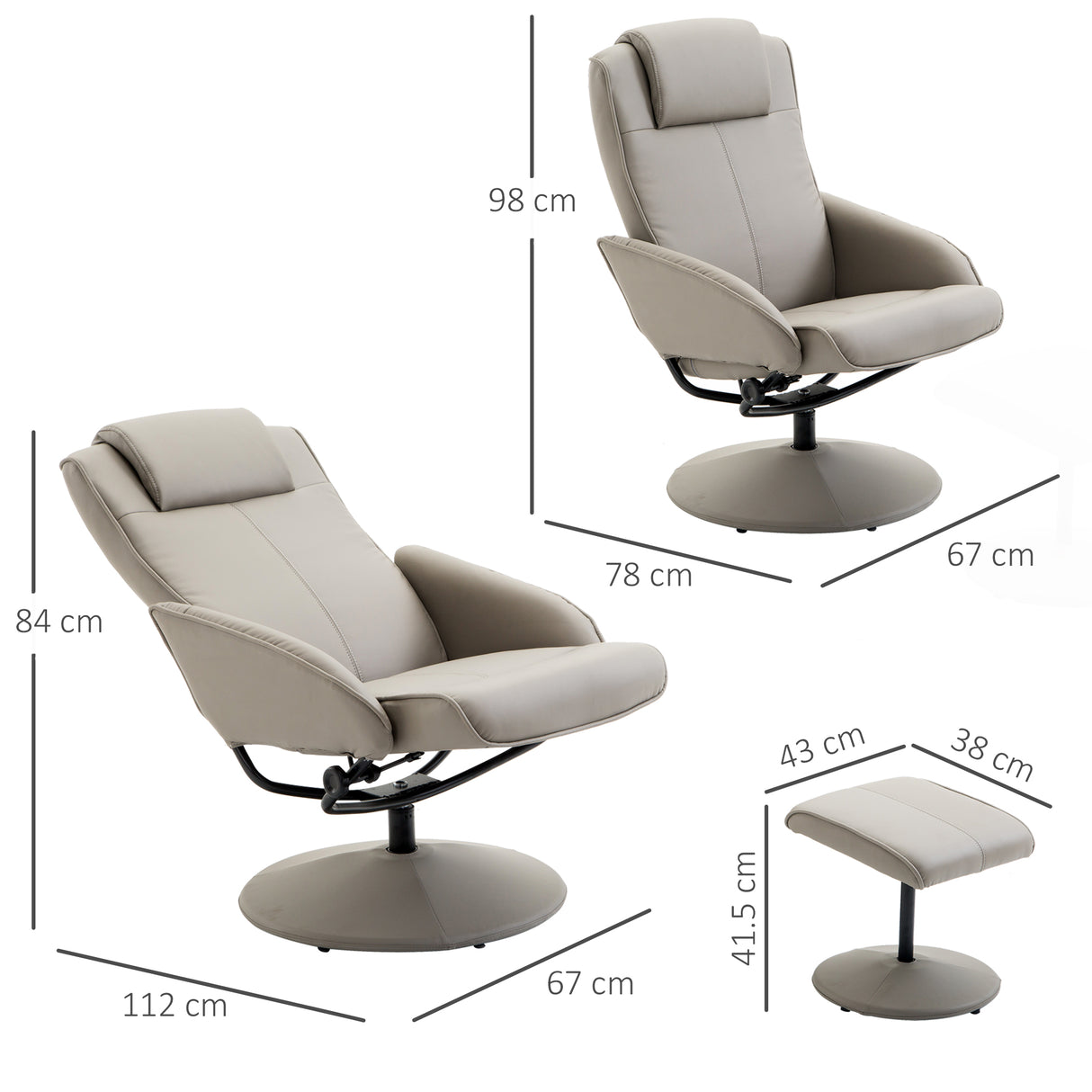 easycomfort easycomfort poltrona relax reclinabile con poggiapiedi in ecopelle grigio ean 8054144134468