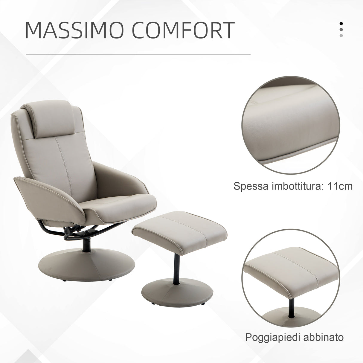 easycomfort easycomfort poltrona relax reclinabile con poggiapiedi in ecopelle grigio ean 8054144134468