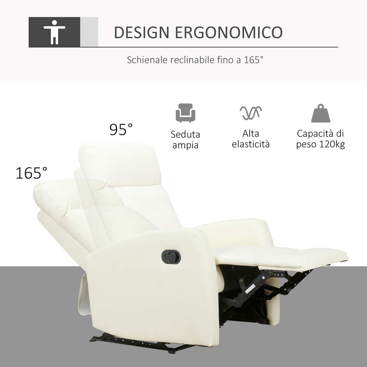 easycomfort easycomfort poltrona relax reclinabile ergonomica ecopelle 65 92 100cm crema ean 8055776911489