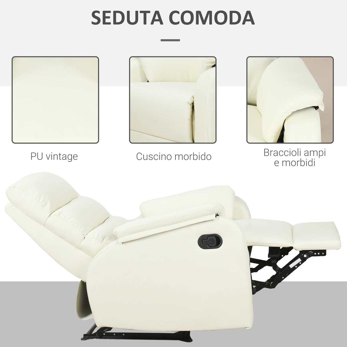 easycomfort easycomfort poltrona relax reclinabile manuale in similpelle crema 75x92x99cm ean 8055776913384